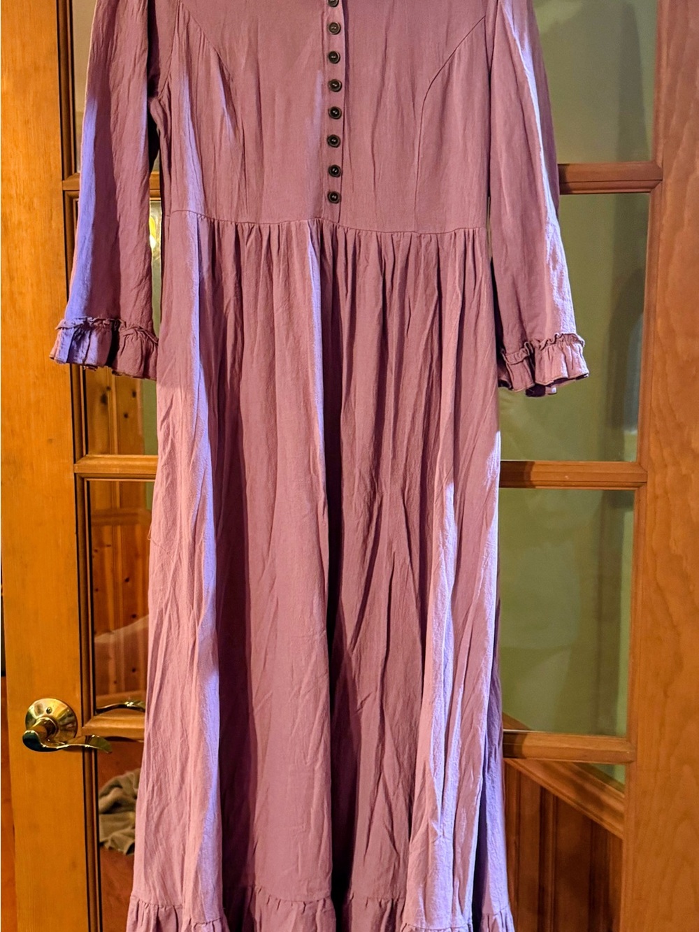 Lavender Maxi Dress with Button-Front & Ruffled Cuffs